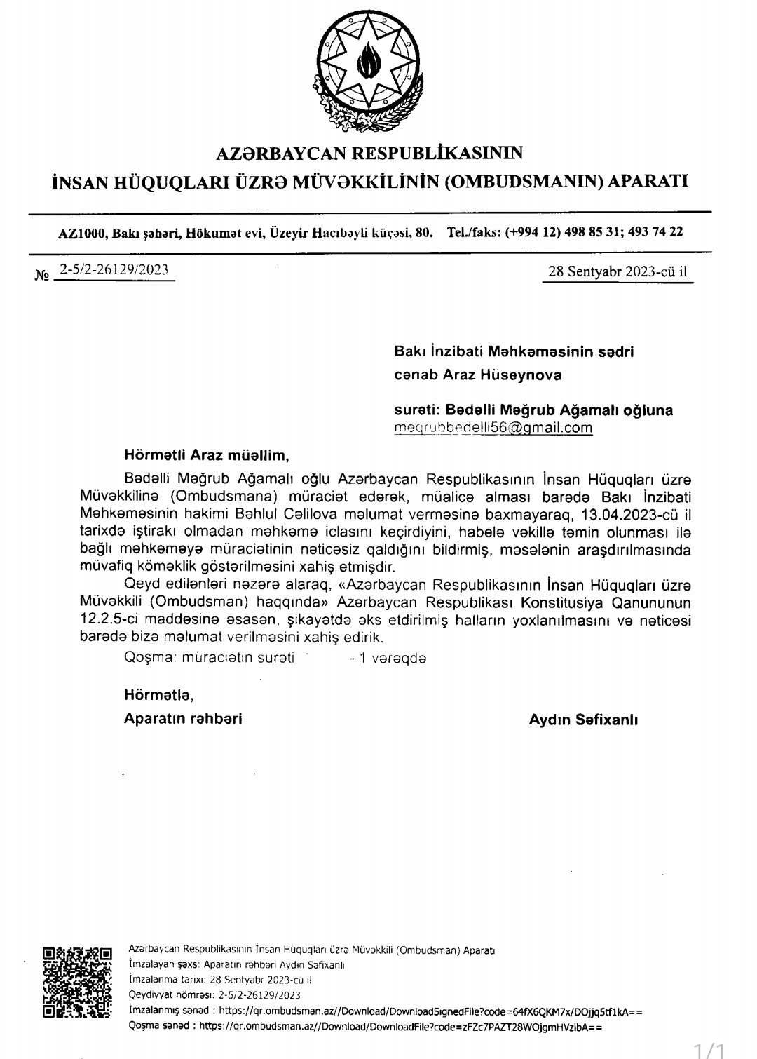 Ombudsman Aparatından Konstitusiyaya hörmətsizlik